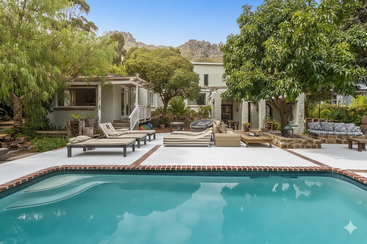 Chestnut Boutique Retreat house and pool with mountain backdrop