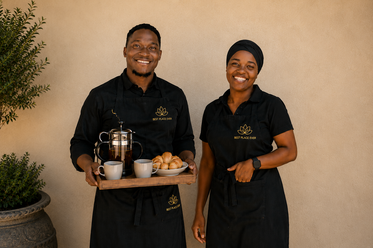 Best Place Ever team serving coffee and croissants
