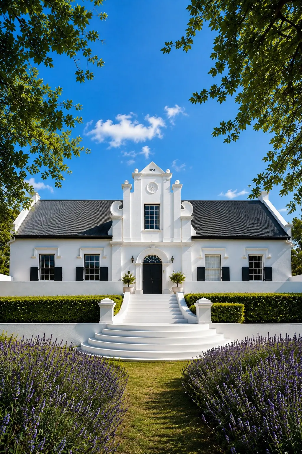 Wolwekloof Estate — manor house steps lined with lavender